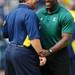 Michigan head coach Brady Hoke and Eastern head coach Ron English chat before the start of their match up at Michigan Stadium on Saturday. Melanie Maxwell I AnnArbor.com